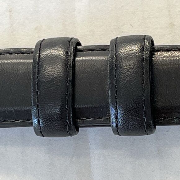 Womens Belt Size M/L Black Leather Silver Tone Hook & Oval Loop 90s Y2K main image 7